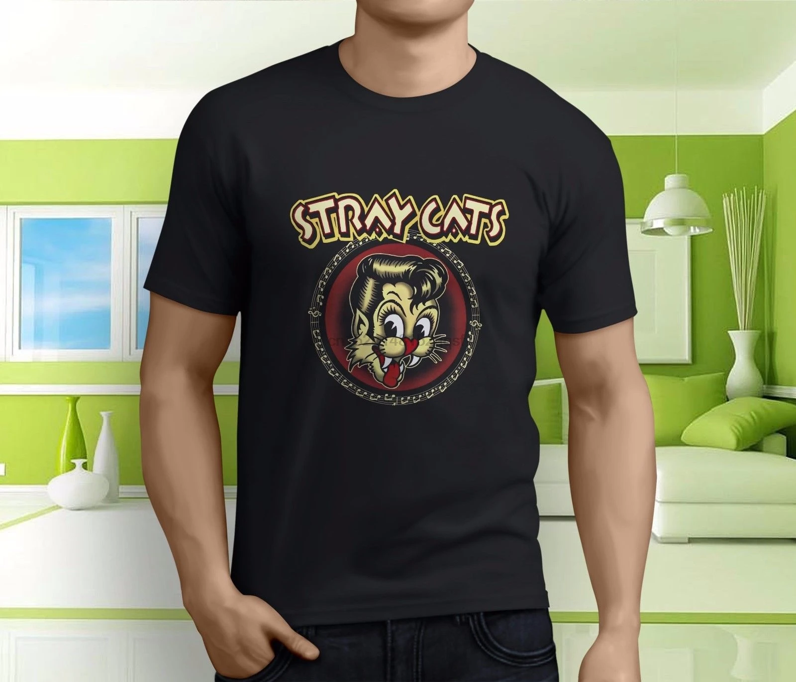 New Popular Stray Cats Rock Band Men Black T Shirt Size S 3XL funny t