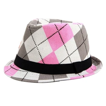 

Baby Cap Kid Hat Mixing Style Jazz Cap Trilby-Pink Large Lattice