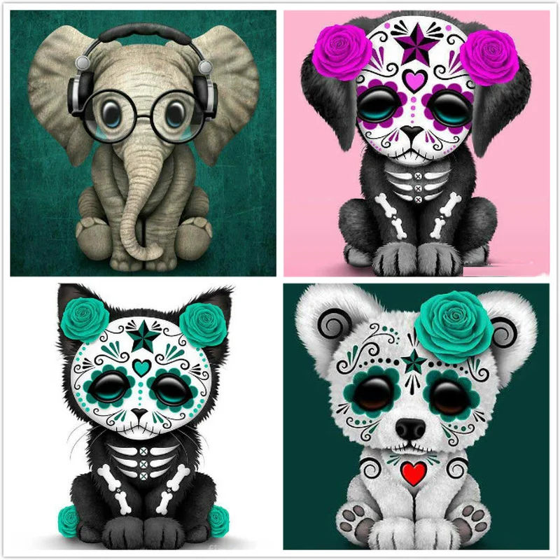 Diamond-Painting-Full-Square-Round-Drill-Cute-Skull-Animals-Baby-Elephant-5D-Daimond-Painting-Mosaic-Cross