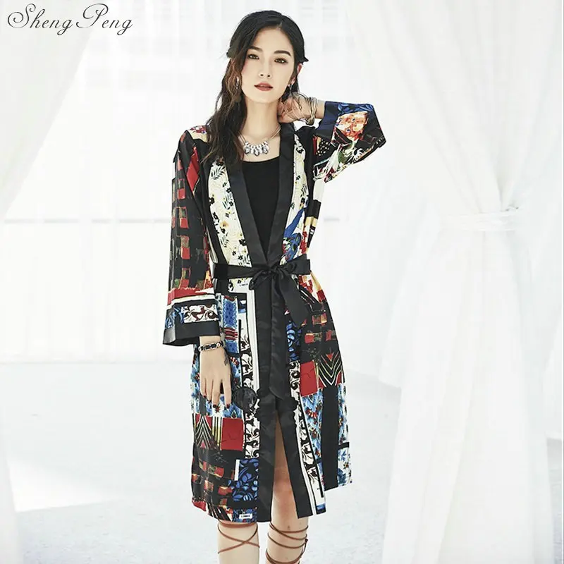 

Summer japanese kimono traditional yukata cardigan dress beach chiffon blouse kimono vintage elegant floral print dress CC526