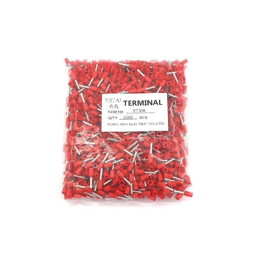 1000pcs/Pack Insulated Cord End Terminal Crimp E0508 1008 1508 7508 2508 Pressure Terminal Ferrules Crimping Terminals Tubular