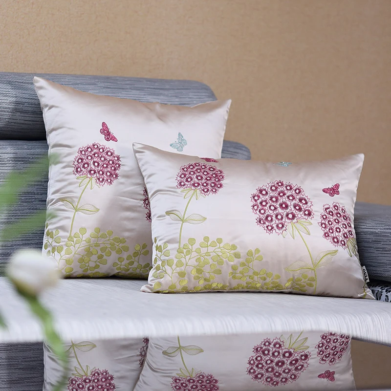 Wholesale Silk Embroidery Luxury Cushions Cover Sofa Red Dandelion