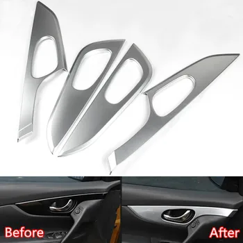 

YAQUICKA 4Pcs/set Car Interior Door Handle Grab Trim Frame Garnish Sticker Styling For Nissan Qashqai 2014 2015 2016 ABS