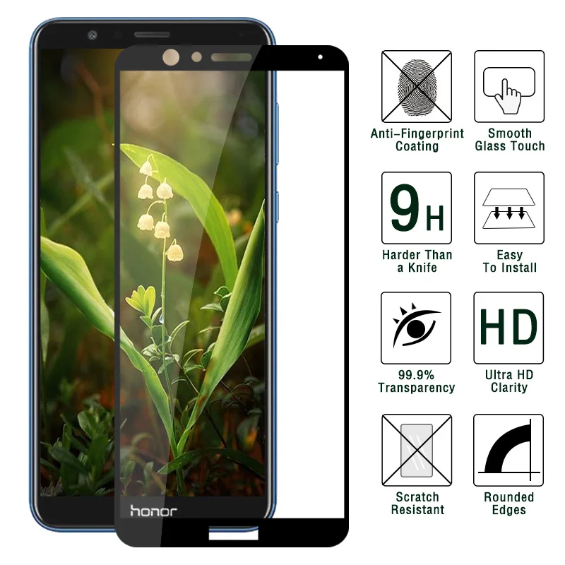 9H полный закругленный протектор экрана для Huawei Honor 7X ультратонкий защитный
