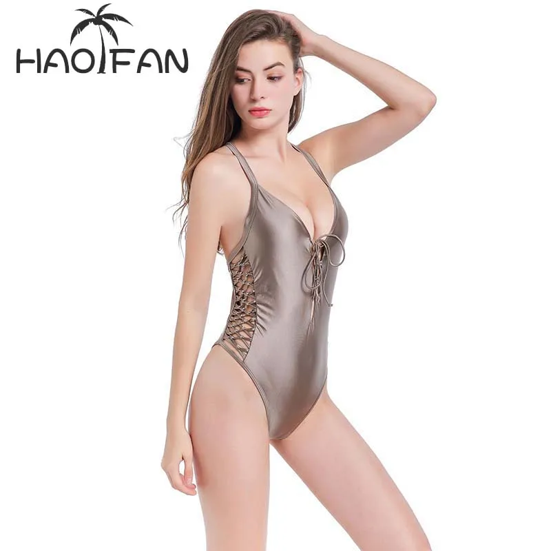 

HAOFAN High Quality Hollow Out Bikini Sets Women Sexy Lace Swimwear Drawstring Strap Push Up Swimsuits maillot de bain Spa wear