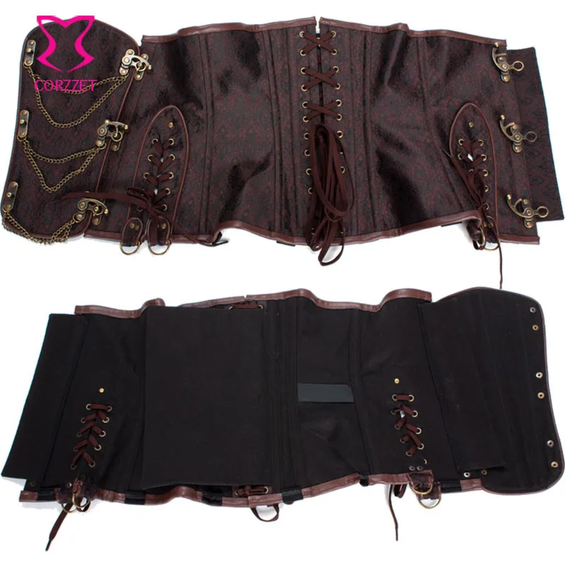 Винтажный корсет из черной парчи в стиле стимпанк, готическая одежда, корсеты и бюстье со стальными косточками, Панк корсетт для женщин, сексуальные