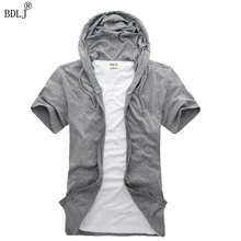 BDLJ хит Летняя мода бренд мужской короткий рукав с капюшоном Футболка мужская досуг молния с коротким рукавом сплошной цвет-рубашка