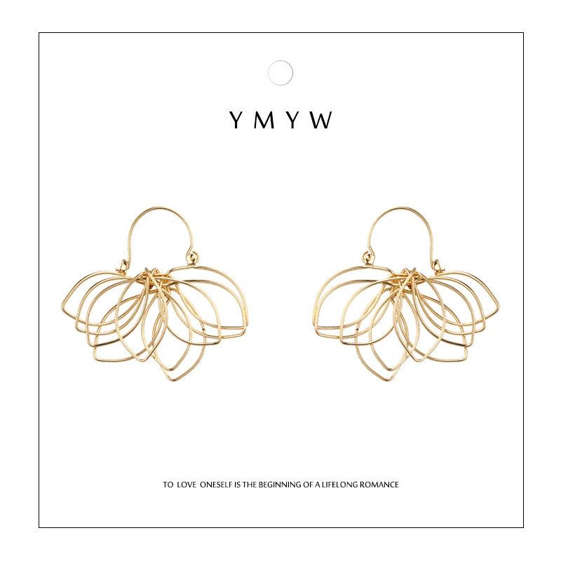 

YMYW Fashion Personalized Metal Handmade Flower Plant Copper Drop Earrings Ladies Charm Party Oorbellen Boucle Doreille 2018
