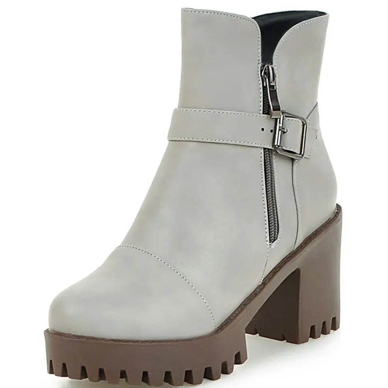

Metal belt buckle and zipper decoration Martin boots Winter ankle Boots Pure color Side zipper Soft leather size 34-43 T2088
