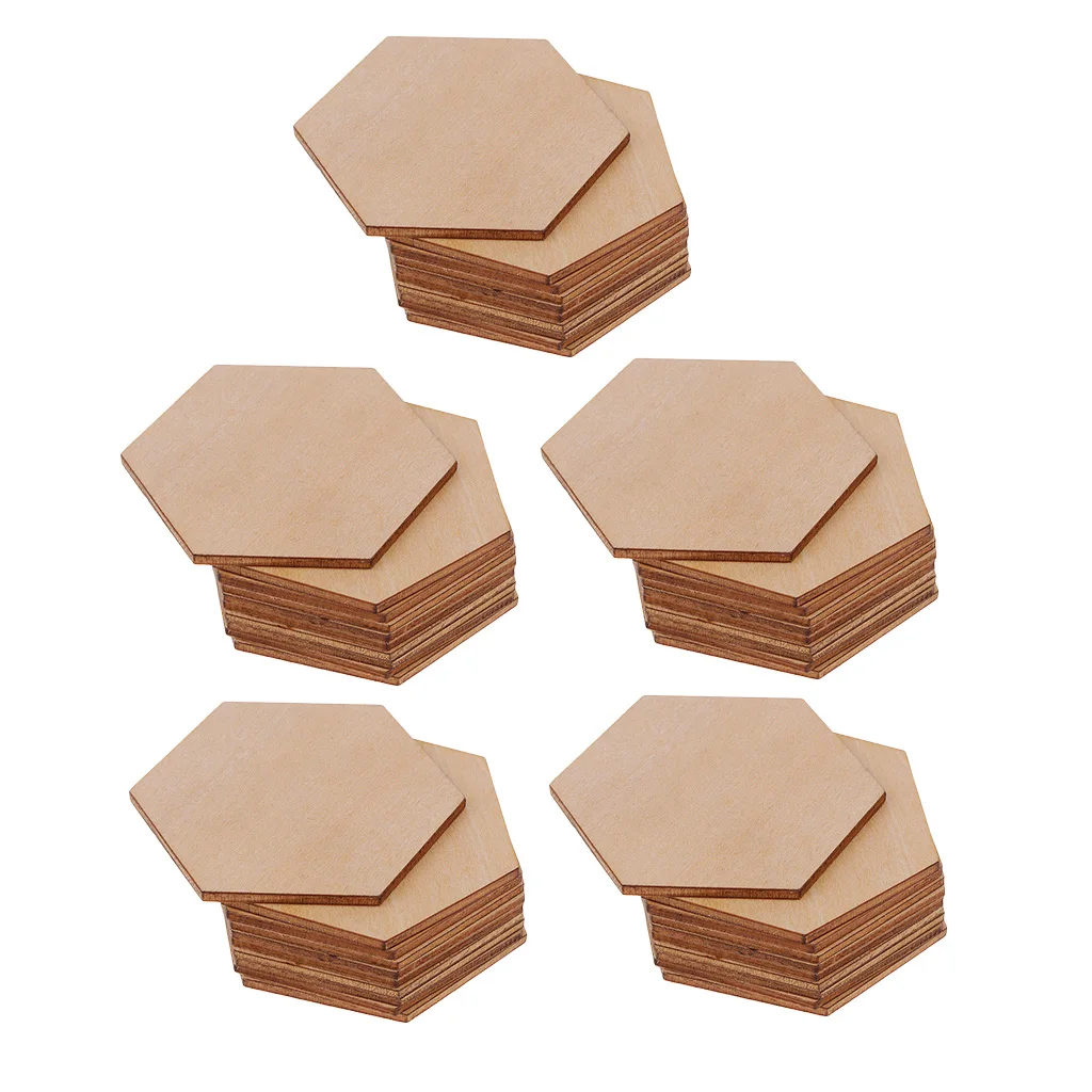 50/100/200pcs Wooden Hexagon Shapes MDF Cutouts Blank Embellishments Craft for DIY Scrapbooking Card Making Decoration Ornaments