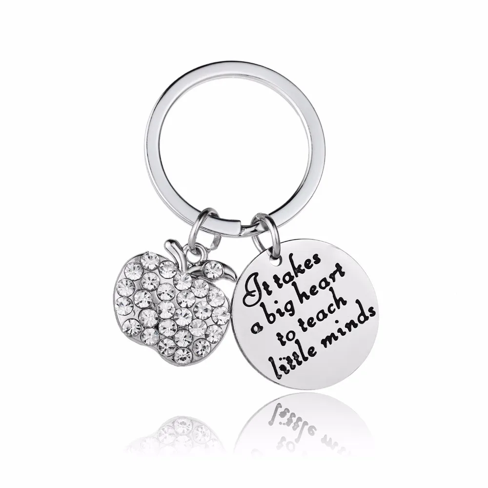 

Rhinestone Apple Charm Teachers Keychain It Takes A Big Heart To Teach Little Minds Stainless Steel Keyring Gifts For Teachers