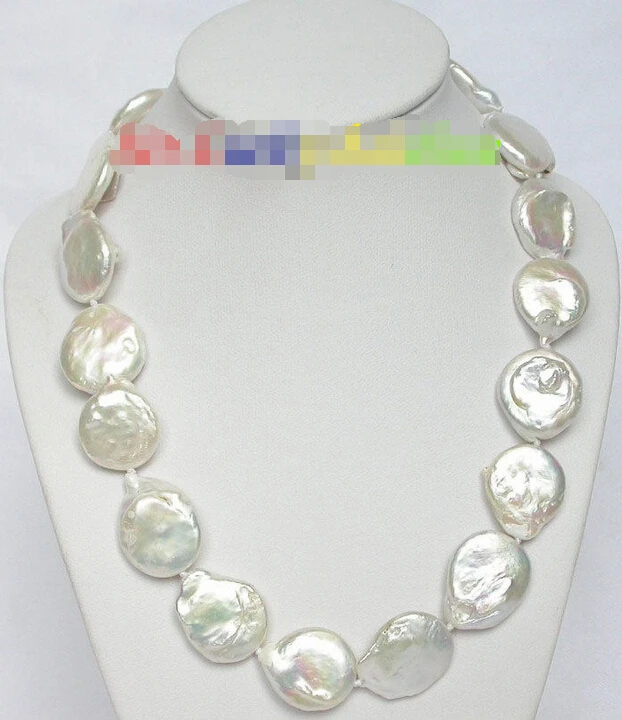 

NEW 26mm biggest round white coin pearls necklace^^^@^Noble style Natural Fine jewe SHIPPING (C0309)