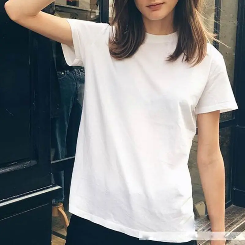 

5 Colors Women Girl Summer Basic T-Shirt Roll Up Short Sleeve Plain Solid Color Pullover Tops Polyester Regular Fit S-2XL