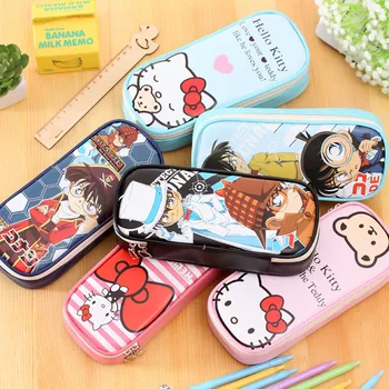 

Japanese Anime Cute Conan Large Capacity Multifunctional Pencil Case Big PU Leather Pen Bag Box For Boys Girls School Stationery