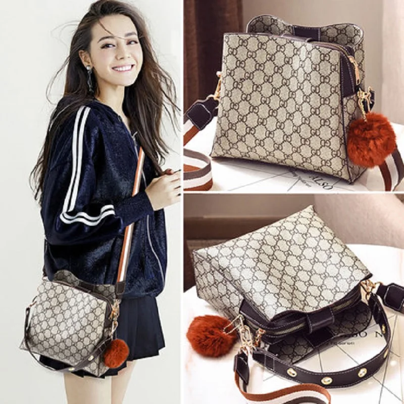 

2019 new wild crossbody shoulder bag wide shoulder strap portable bucket pouch