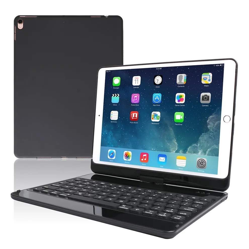 SeenDa 7 видов цветов светодиодной подсветкой Беспроводной Bluetooth клавиатура для iPad Pro 10,5 дюймов iPad Air 10,5 360 ° градусов - Цвет: Черный