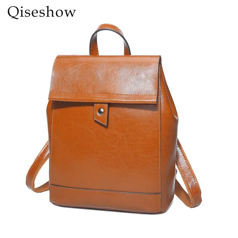 2017 New Brand Genuine Leather backpack women bag oil wax cow leather vintage backpacks Female back