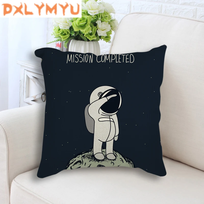 

Linen Cotton Cushion Cover Cartoon Planet Star Rocket Spaceman Space Painting Nordic Decorative Sofa Car Throw Pillows Case