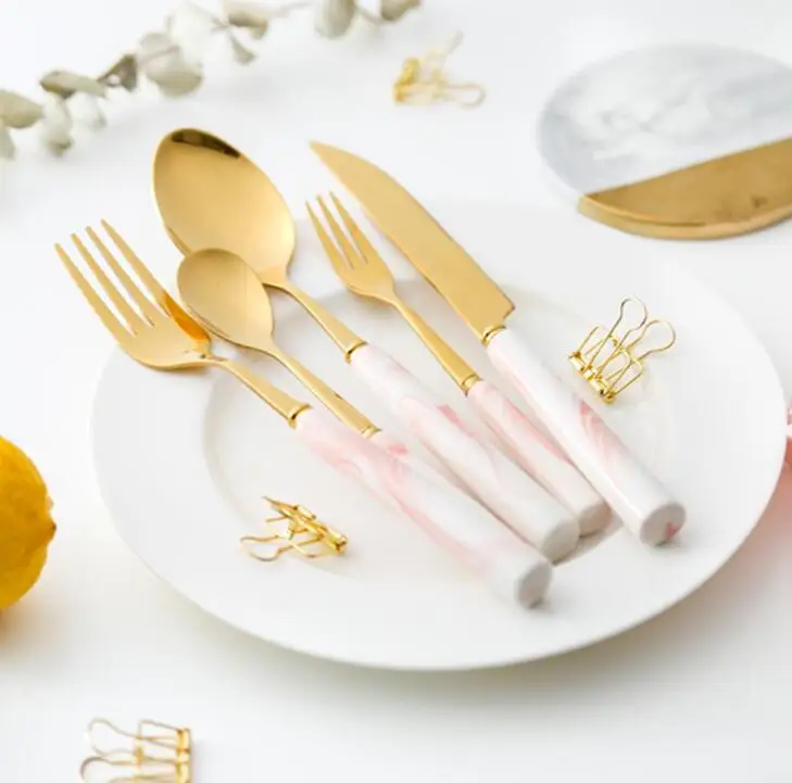 

Stainless Steel Marble Dinner Set Cutlery Knives Forks Spoons Dessert Fork Western Dinnerware Home Restaurant Tableware Set