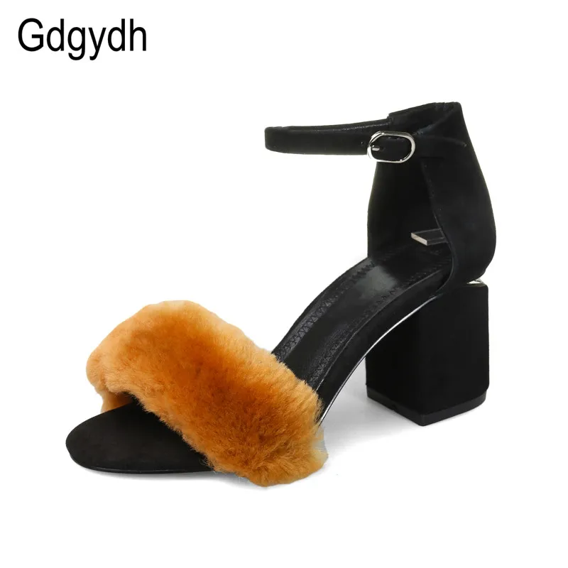 

Gdgydh 2017 Summer Shoes Yellow Soft Fur Women Sandals Korean Open Toe Ladies Sandals Back Heel Mixed Colors Shoes Plus Size 43