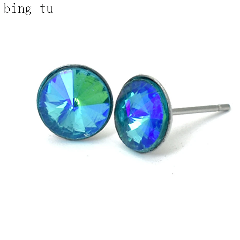 

Bing Tu Simple Stainless Steel Earrings Female Round Crystal Stud Earring For Women Bridal Jewelry boucle d'oreille kolczyki