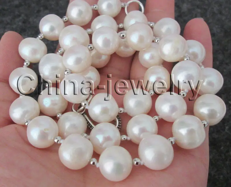 

23" 12-14mm natural white round freshwater pearl necklace