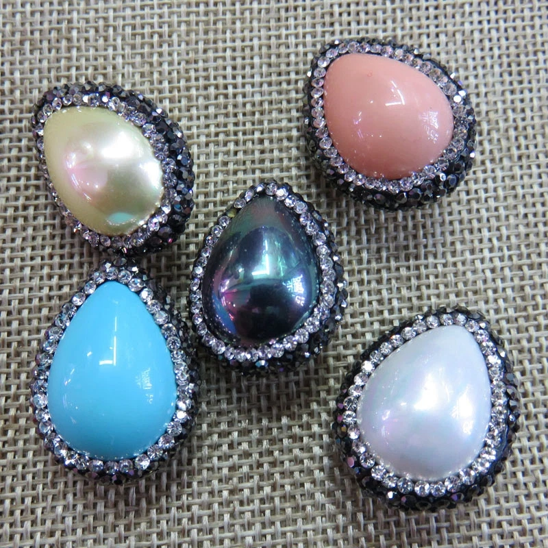 

HanKun Fashion Jewelry Mixed Color Teardrop Pearl Shell Paved Zircon 15*23*15 mm