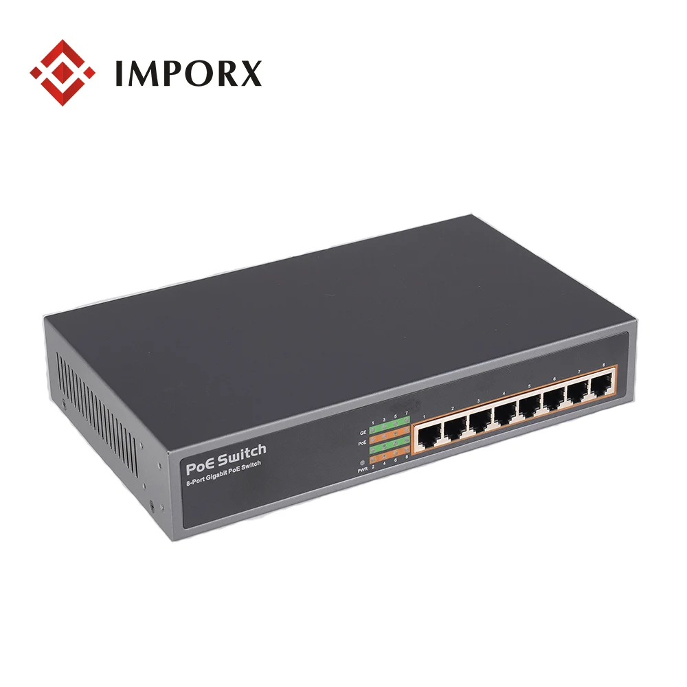 

IMPORX 8 Ports Network POE Switch Ethernet 8 10/100/1000Mbps IEEE 802.3 af/at For IP camera/Wireless AP/CCTV Camera System