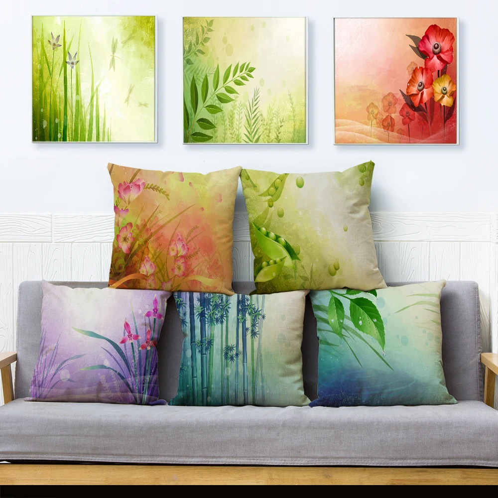 

Nordic style Colorful Bamboo Lavender Cushion Cover Linen Pillow Covers Throw Pillow Case Sofa Home Decor Flower Pillowcase