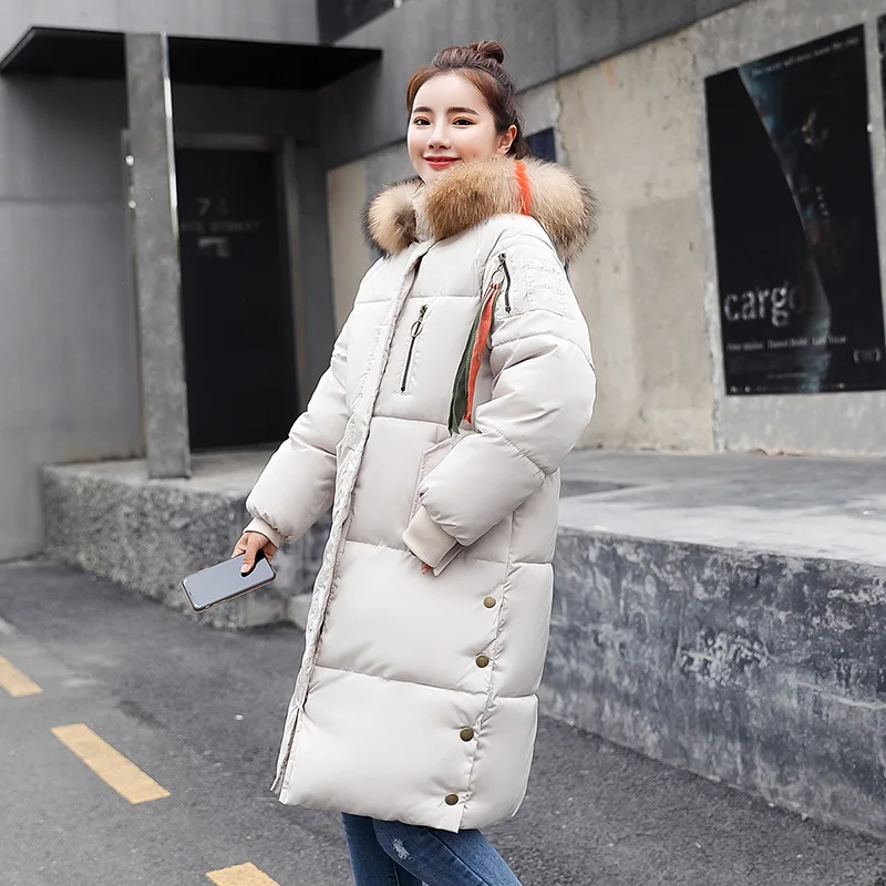 Geckoistail Women Casual Thick Warm Big Fur collar Coat Parkas Jacket 2018 Winter Down Cotton Hooded Ladies Loose Outerwear Coats