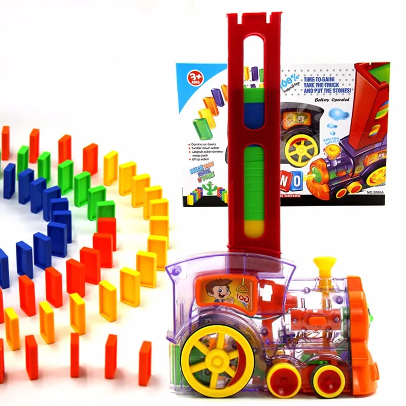 

Automatic Placement Colored Dominoes Electric Train Domino Pieces Educational Toys Building Blocks DIY Plastic Toy Set For Baby