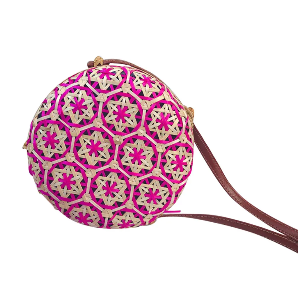 

High Quality Circle Handwoven Bali Round Retro Rattan Straw Beach Bag Crossbody Women Messenger Bags bolso mujer Y