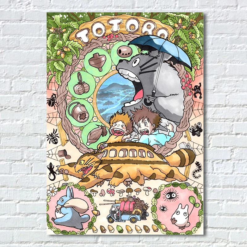 My Neighbor Totoro Poster, Miyazaki Manga Movie Wall Art, Tonari No Totoro Fabric Prints for Kids Bedroom Decor image 3