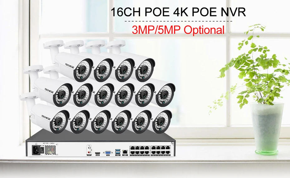 Techege 16CH 4K POE NVR 5MP аудио камера s комплект PoE ip-камера Onvif FTP система видеонаблюдения ИК Открытый ночного видения комплект видеонаблюдения