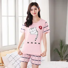 Summer cotton short sleeve pajamas for women tracksuit womens printing sleepwear set short pants pijama suit soft home clothes