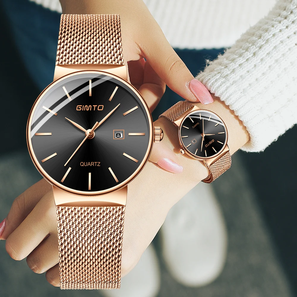 

GIMTO Brand Rose Gold Quartz Women Watches Luxury Steel Clock Bracelet Ladies Carendar Wrist Watches Female Sport Relogio Reloj