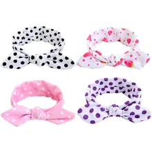Симпатичная повязка для волос в горошек с рисунком клубники, кошки, звезды, с круглыми ушками кролика, тюрбан, бант, резинка для волос, подарок для маленькой девочки