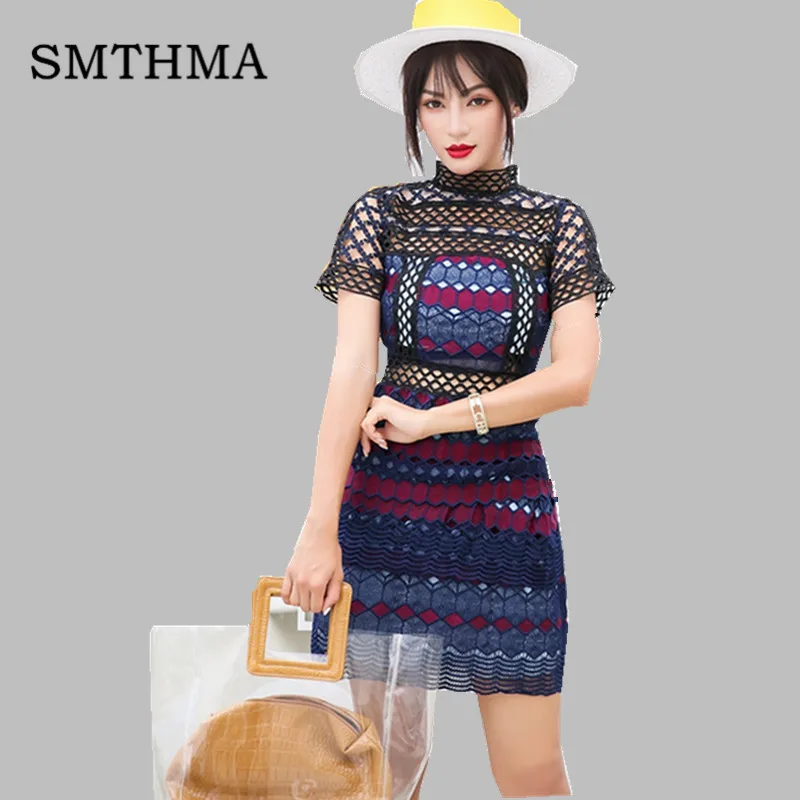 

SMTHMA 2019 new arrive high quality Self-Portrait Dress Women's Autumn And Winter flower short sleeves Patchwork dress S/M/L