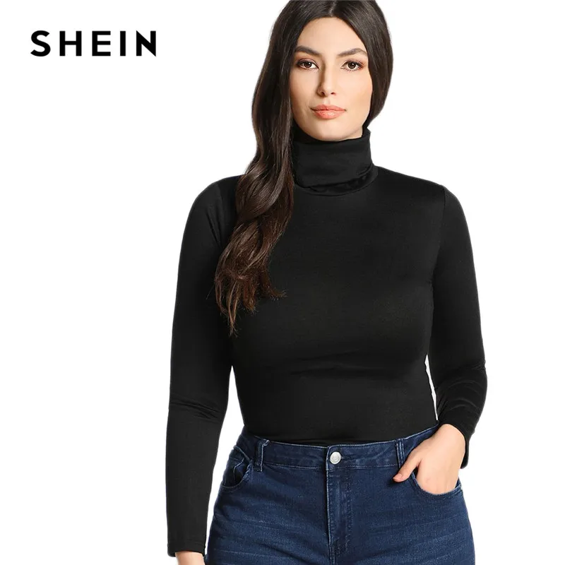 SHEIN Топ С Длинным Рукавом И Воротником Стойкой Стильная Однотонная