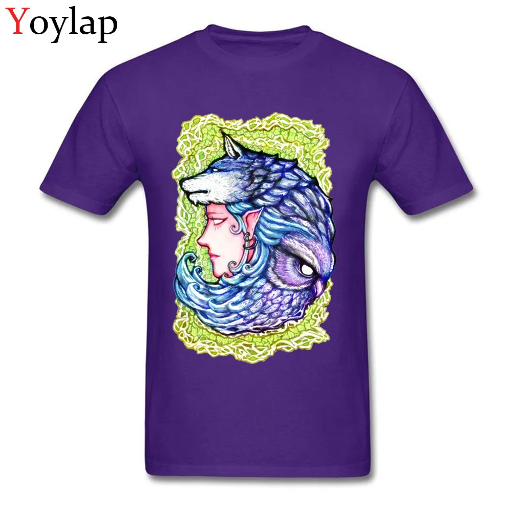 Casual Tops T Shirt Wholesale O-Neck Short Sleeve Druid  in the forrest Pure Cotton Adult T Shirt Casual Summer Fall Tee Shirts purple