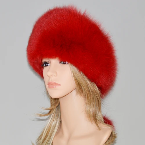 Женская зимняя шапка из натурального Лисьего меха, натуральный мех лисы шапка, качественная русская теплая шапка из меха лисы, шапки-бомберы из натурального Лисьего меха - Цвет: red