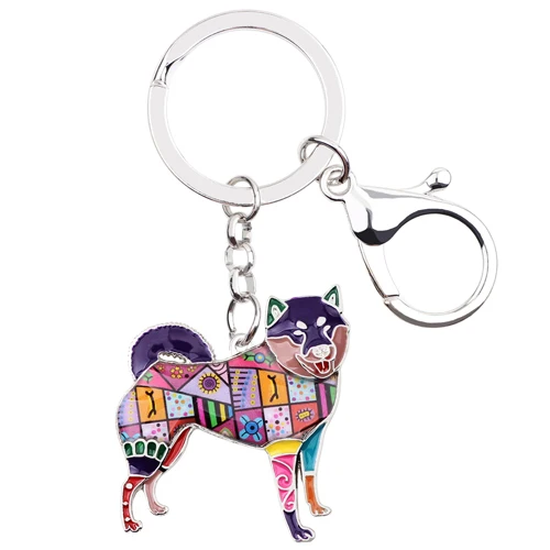 Bonsny металлический брелок Шиба ину брелок для ключей сумка Шарм эмаль собака брелок аксессуары сувенир Мода животное ювелирные изделия для женщин - Цвет: Purple