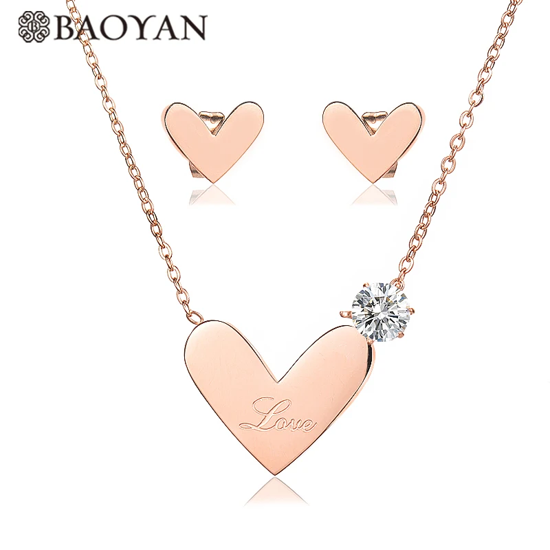 

BAOYAN Big Love Heart Bridal Jewelry Sets Luxury Cubic Zirconia Wedding Jewelry Sets 316L Stainless Steel Jewelry Sets for Women