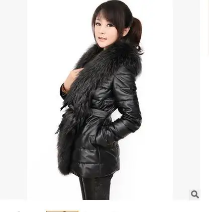 

2019 S/6Xl Womens Long Section Raccoon Fur Collar Winter Autumn Black Leather Jacket Faux Leather Patchwork Coats Outwear K585
