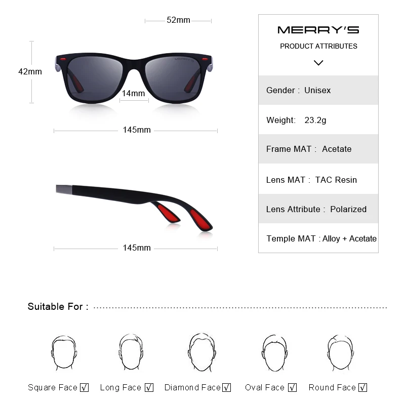 MERRYS Дизайнерские мужские и женские классические ретро поляризованные солнцезащитные очки с заклепками, легкий дизайн, квадратная оправа, защита от ультрафиолета S8508