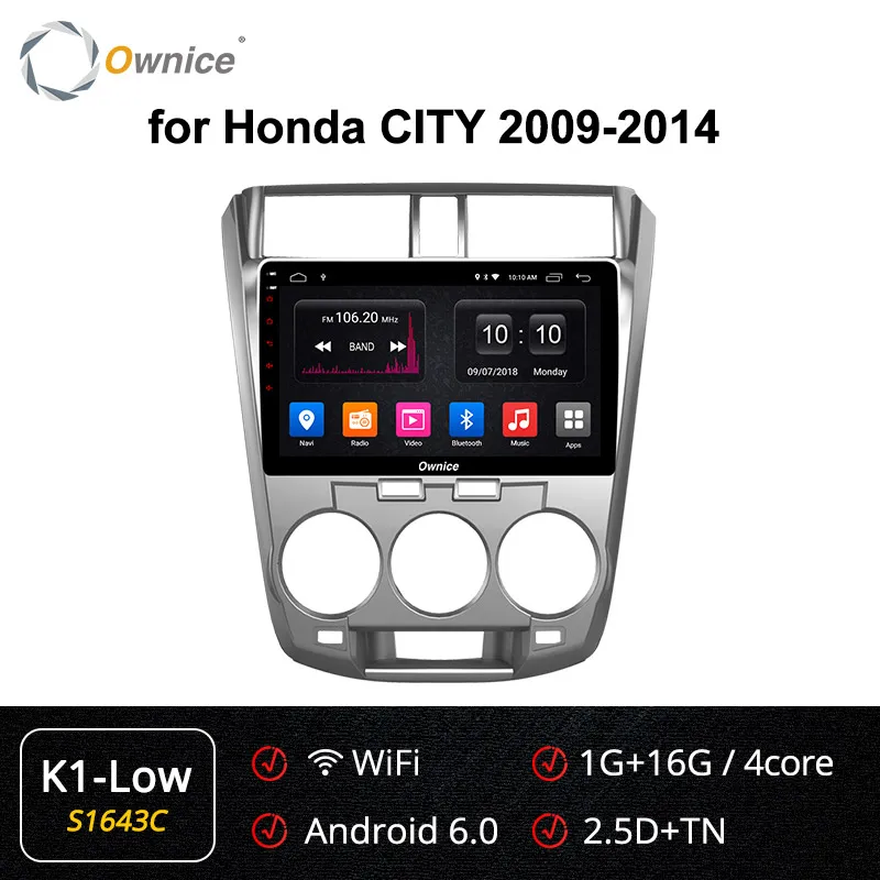 Ownice Android 9,0 Восьмиядерный DSP 4G LTE SPDIF k3 k5 k6 автомобильный Радио плеер gps DVD для HONDA CITY 2009 2010 2011 2012 2013 - Цвет: S1643 K1-Low