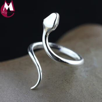 

100% Real Sterling Silver Ring For Women Handmade Snake Heavy Metals Punk Rock Open Ring Vintage Animal Party Men Jewelry SR83
