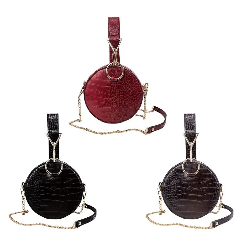 

Fashion New Lady Luxury Crocodile Pattern Women PU Leather Handbag Shoulder Messenger Chain Evening Bag Small Round Wrist Bag