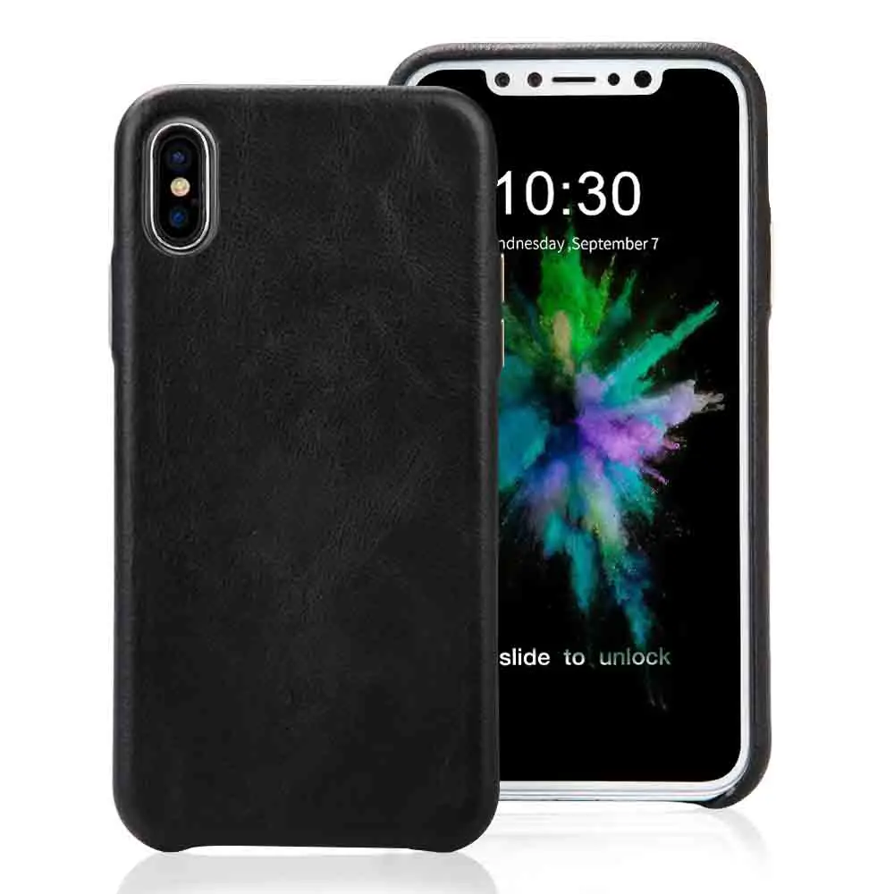 Jisoncase, чехол для iPhone X, чехол из натуральной кожи, Роскошный чехол для iPhone XS, 5,8 дюймов, тонкий дизайн, купите один, получите один, бесплатно - Цвет: Black