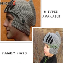 Зимние шапки для семьи Новинка Римский рыцарь шлемы ручной вязки Теплая Зимняя Маска шапки отец детские вязаные шапки кепки Вечерние Маски